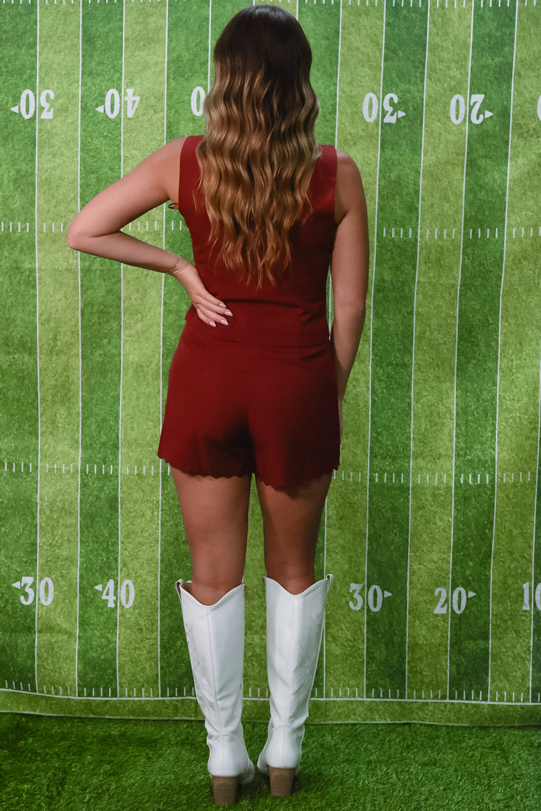 Crimson Charm Scallop Romper