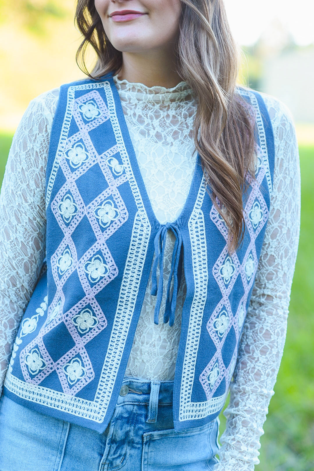 Vintage Bloom Tie-Front Vest