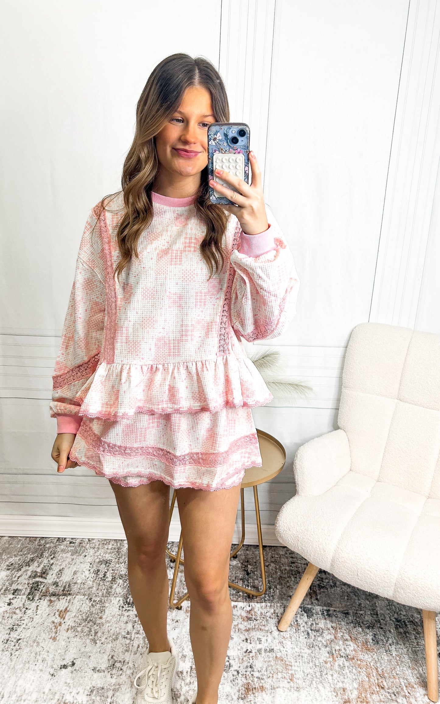 Bubblegum Dream Lace Ruffle Skort Set