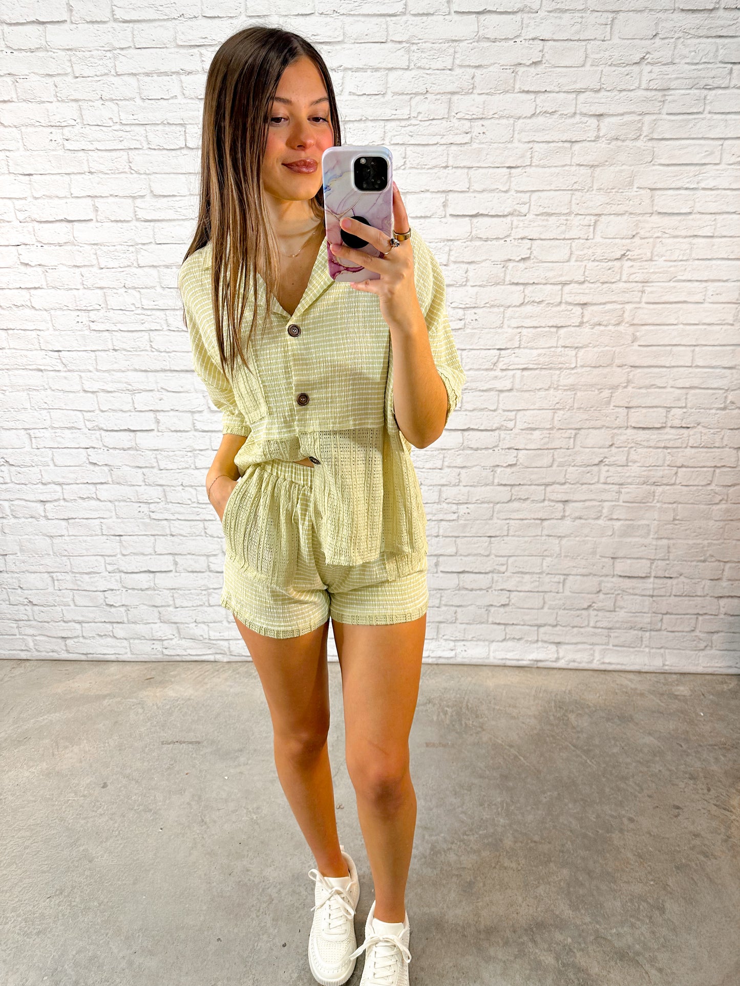 Lime Textured Button Front Matching Set