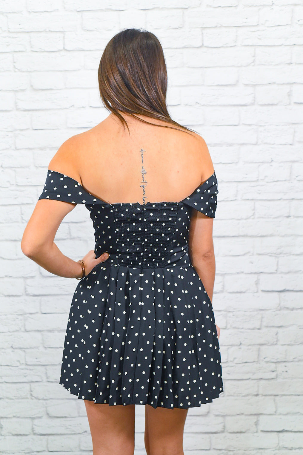 Midnight Polka Dot Off-Shoulder Mini Dress