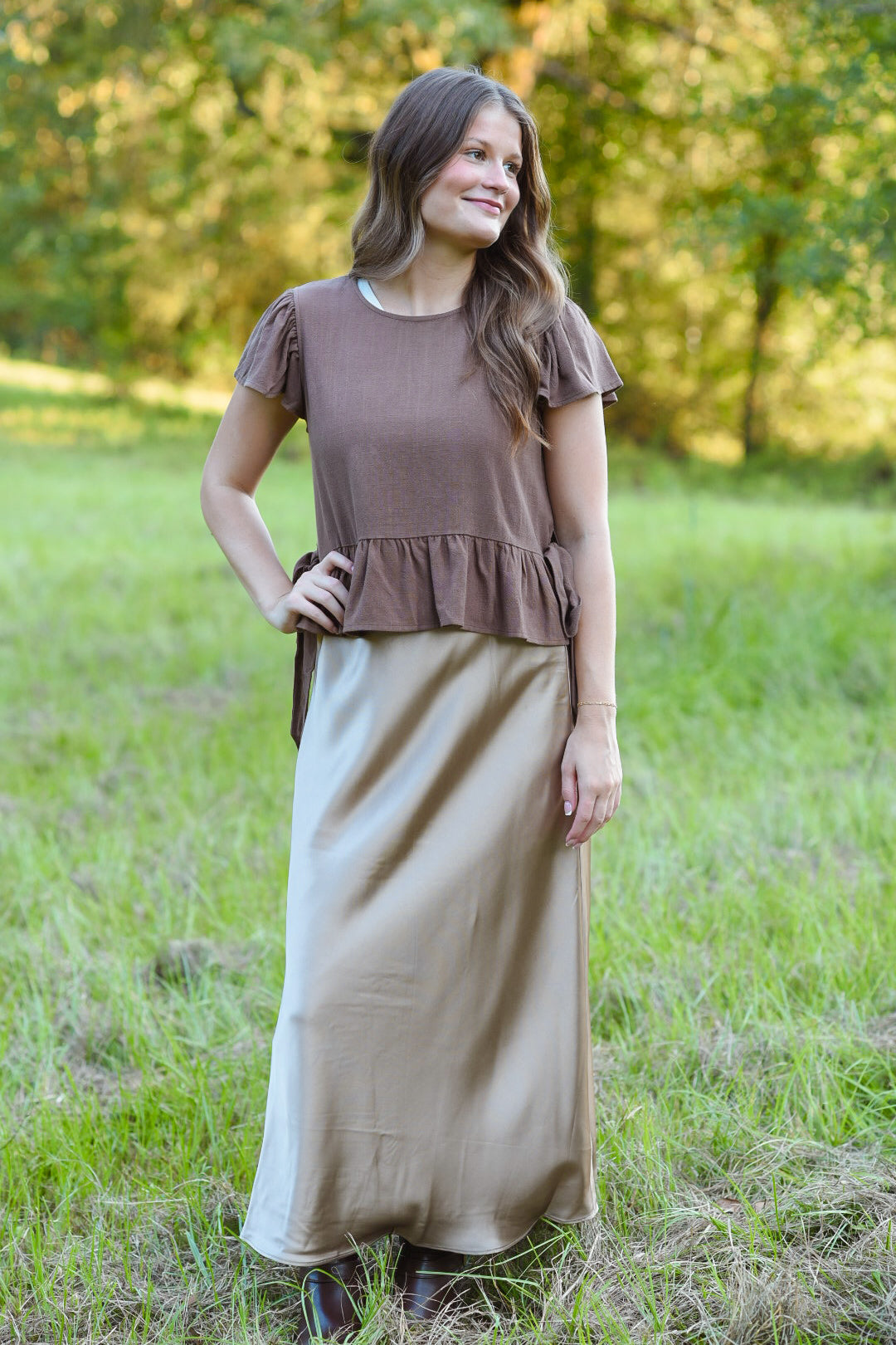 The Champagne Satin Maxi Skirt