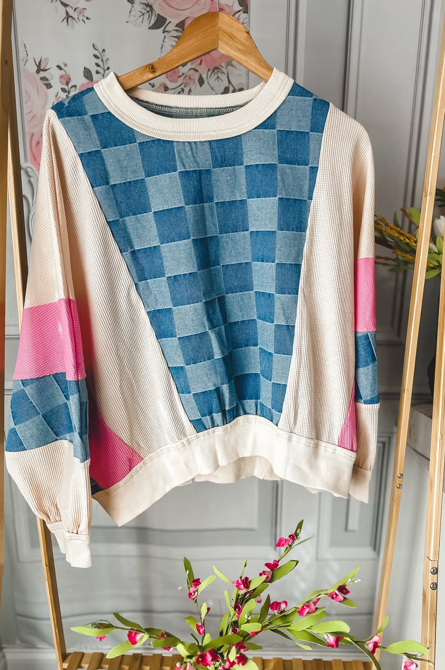 Checkered Charm Colorblock Pullover