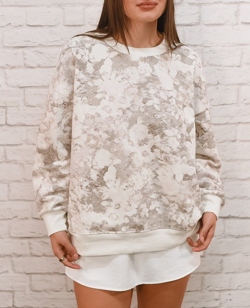 Softly Spoken Neutral Floral Lounge Top