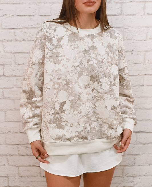Softly Spoken Neutral Floral Lounge Top