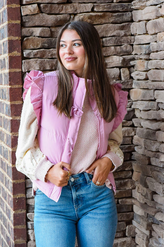 Bubblegum Ruffle Puffer Vest