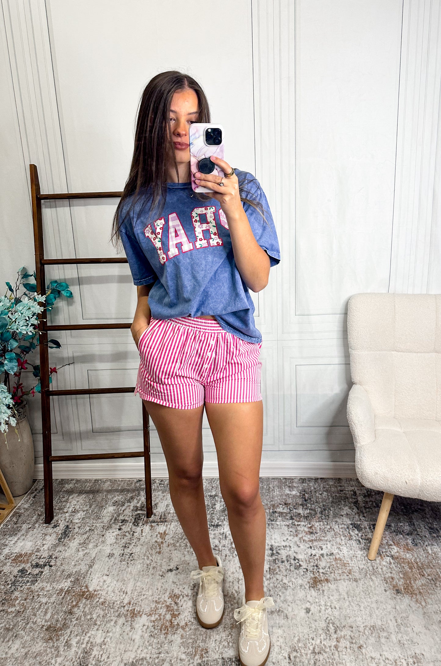 Pink Stripe Lounge Shorts – Soft Elastic Waist Casual Shorts
