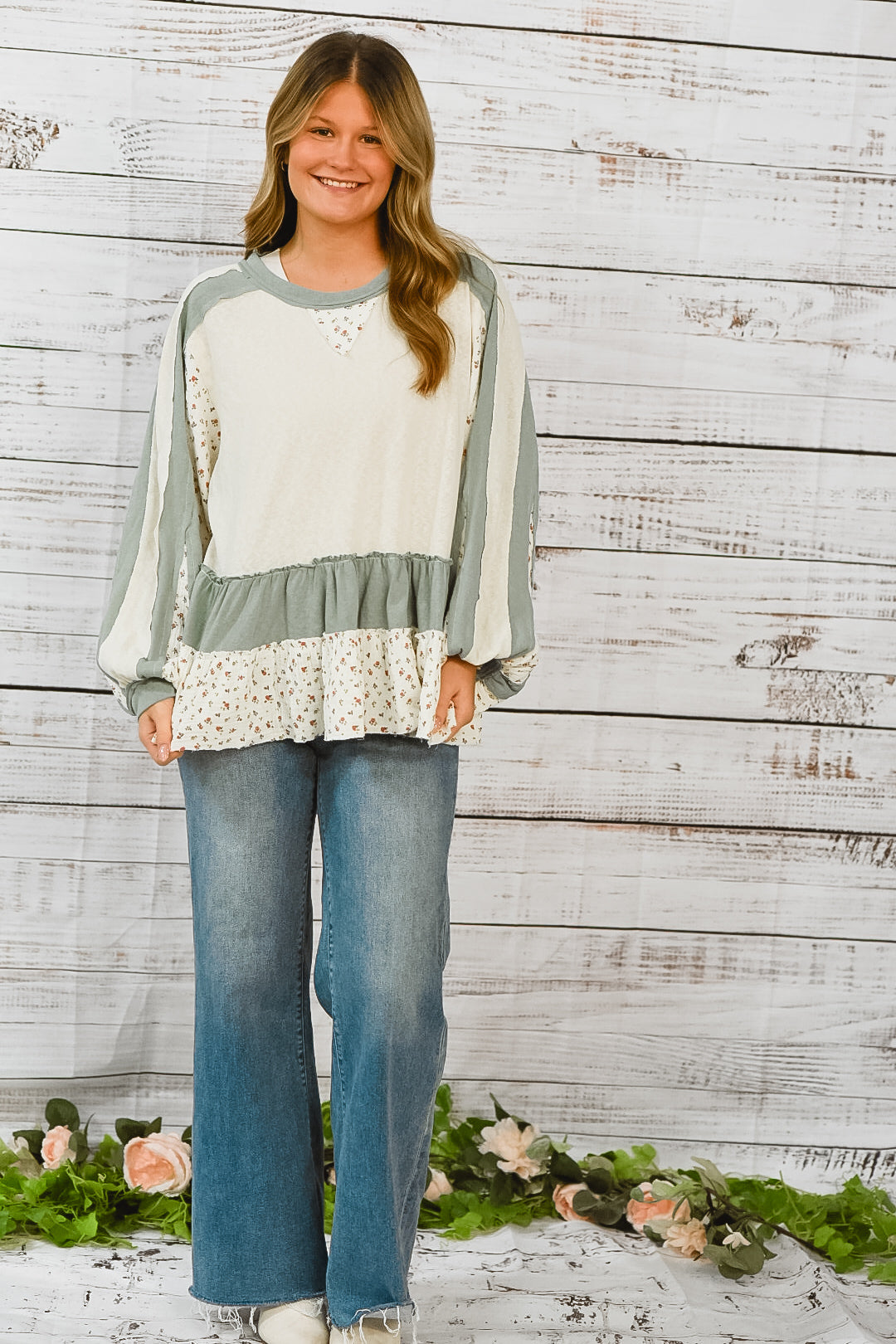 Blue Paradise Ivory Floral Top