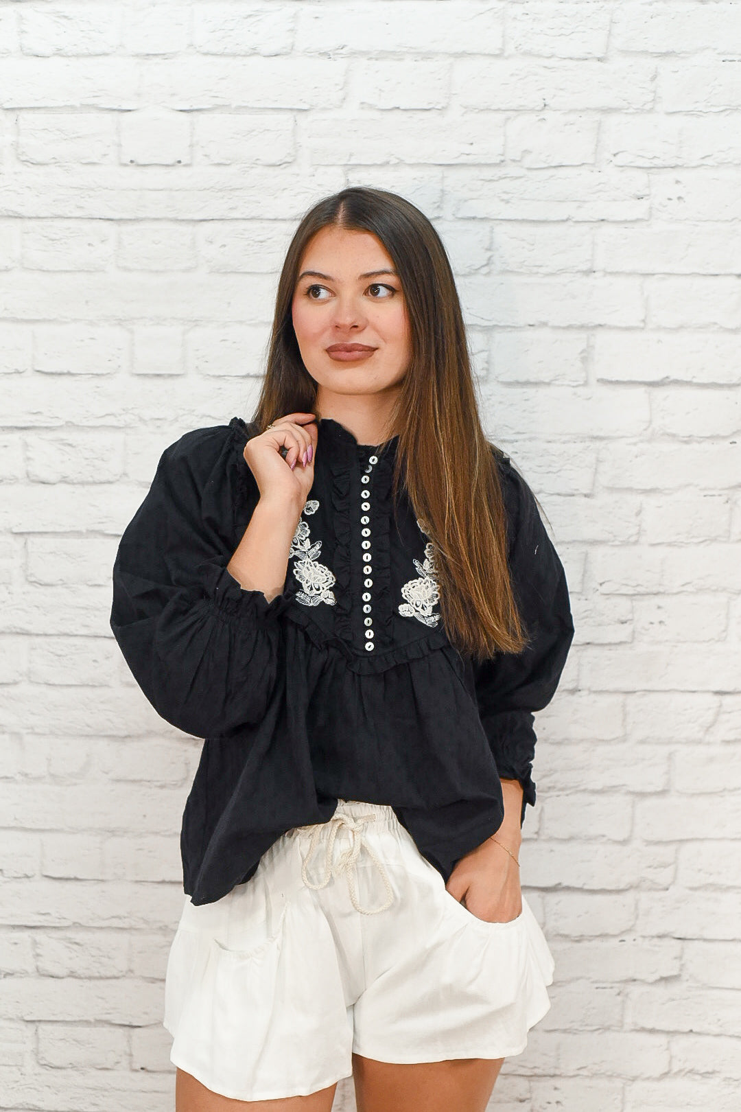 Midnight Bloom Embroidered Blouse