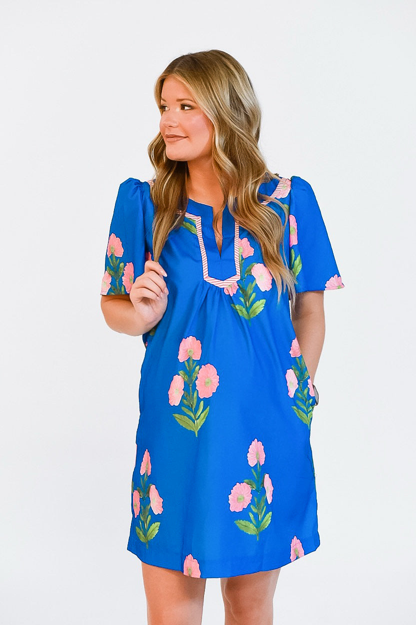 Floral Royalty Blue Dress