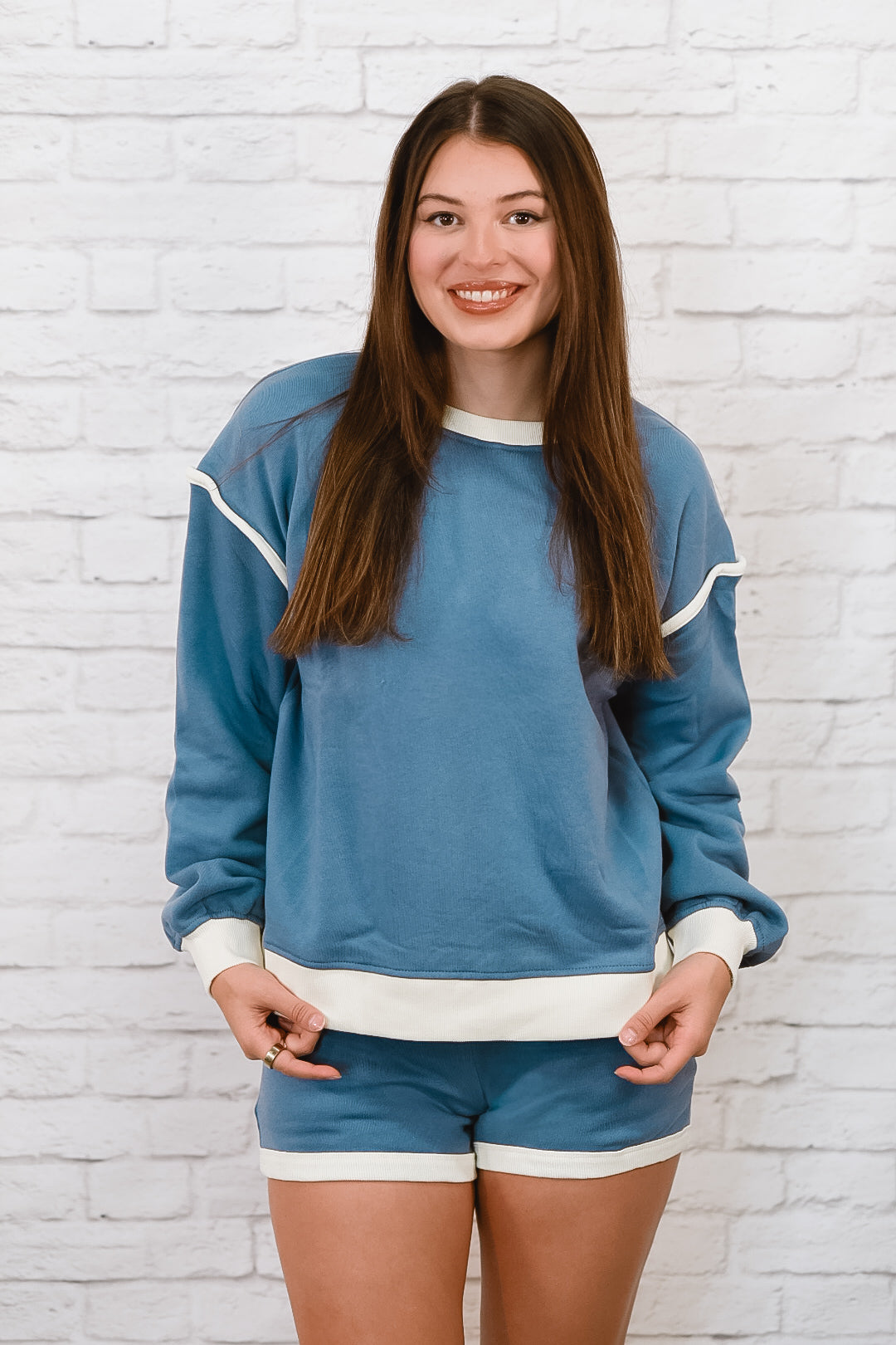 Easy Days Contrast Top — Dusty Blue