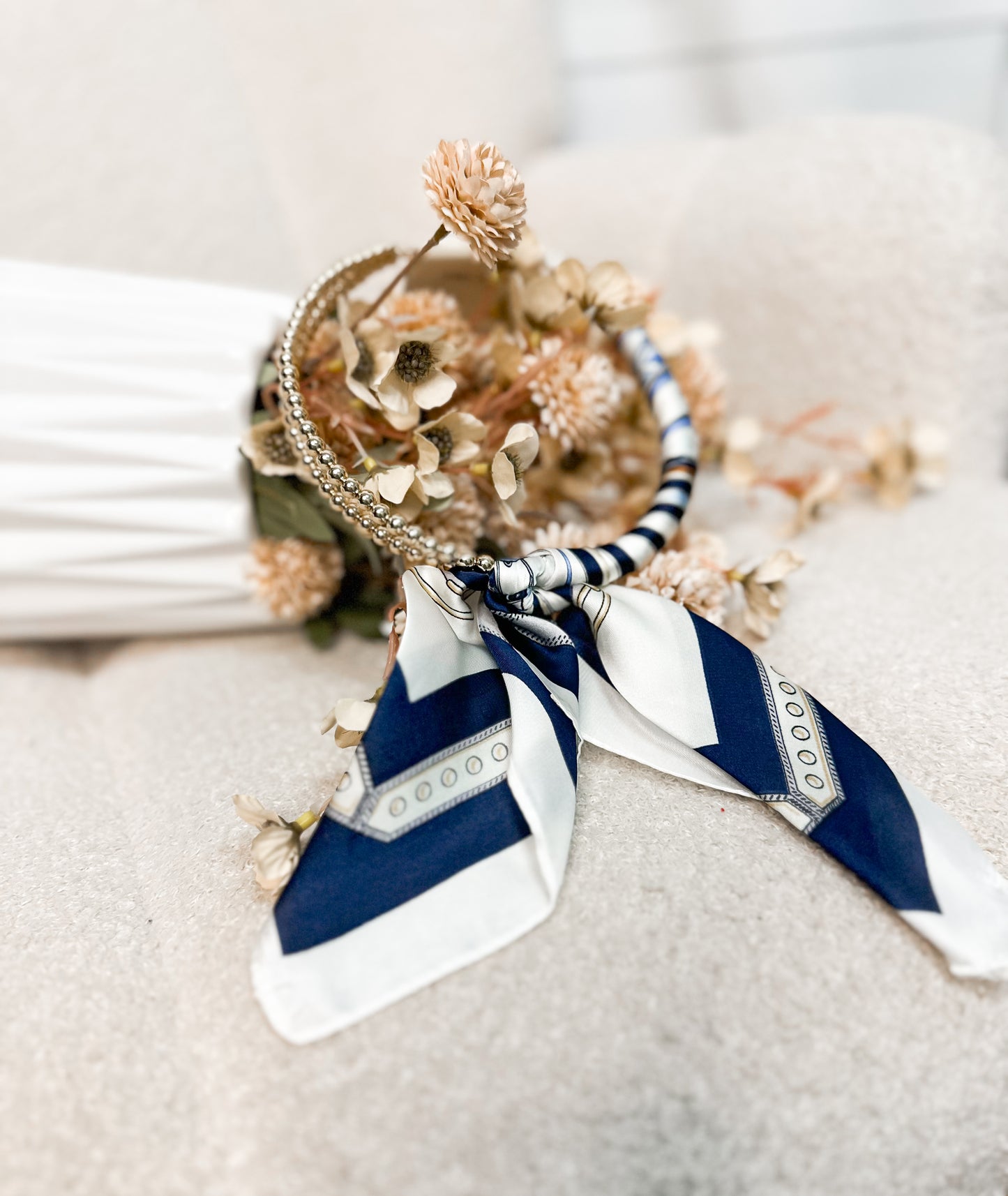 Navy And White Scarf Necklace