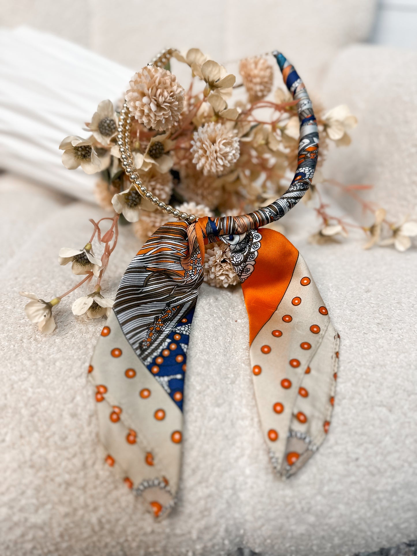 Orange and Navy Scarf Necklace