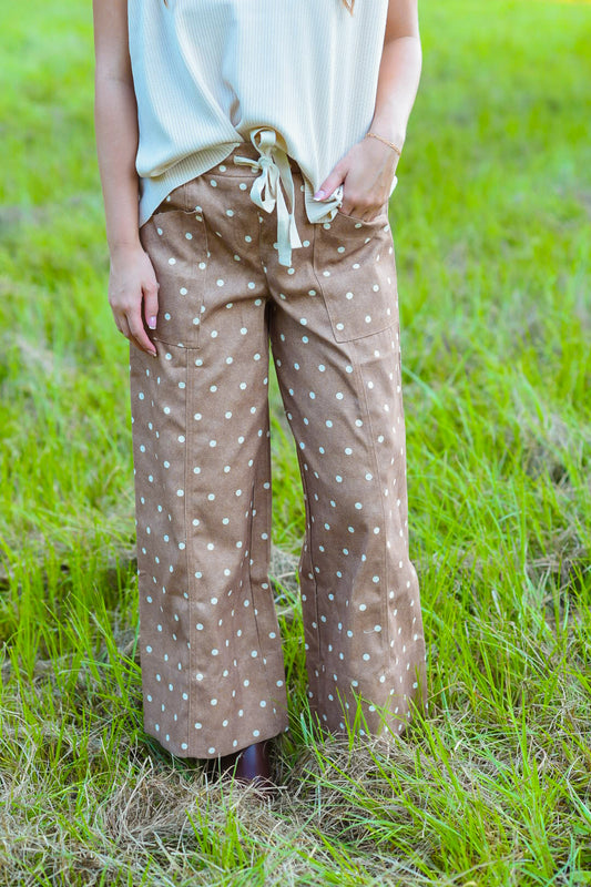 Mocha Polka Dot Wide-Leg Pants