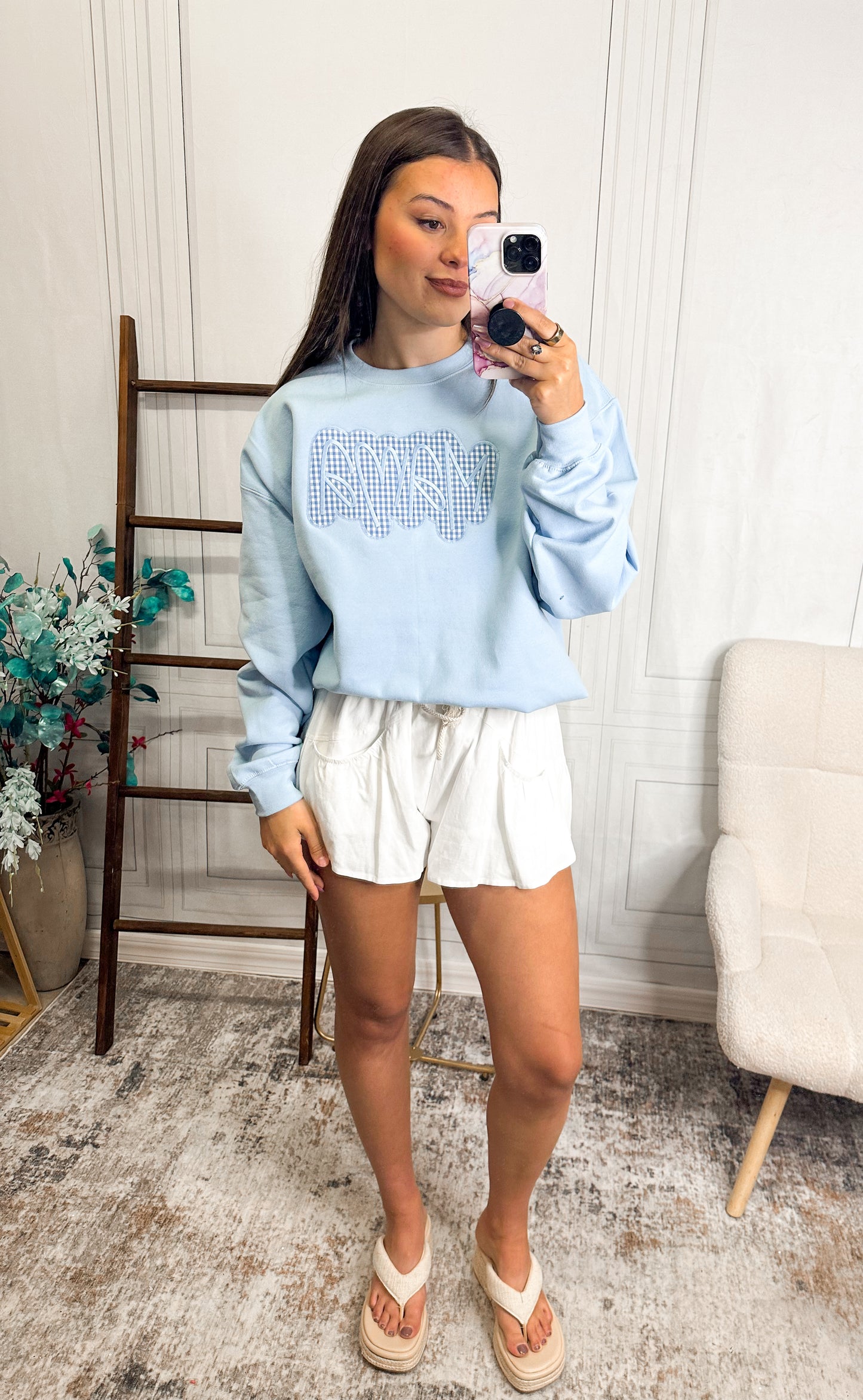 Blue Gingham Mama Sweatshirt