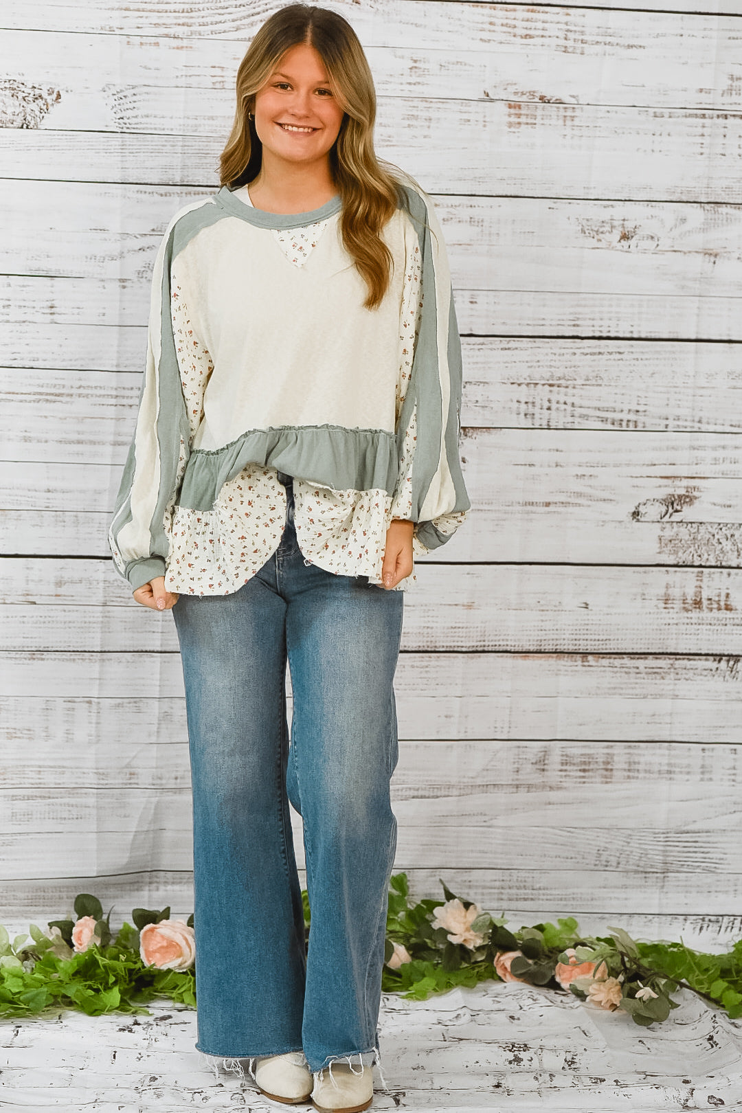 Blue Paradise Ivory Floral Top
