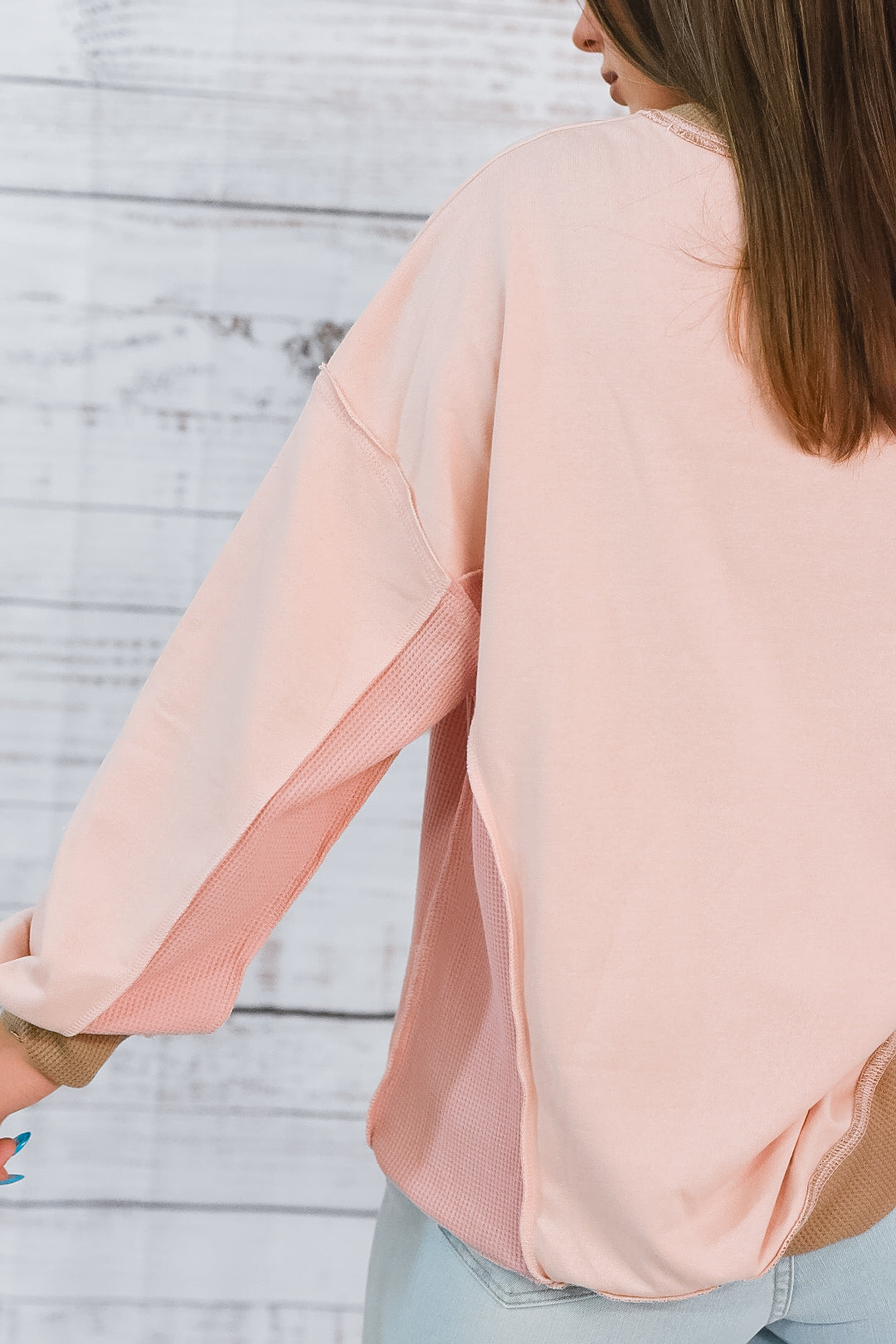Pink and Tan Textured Oversized Top