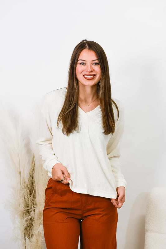 Winter Glow Cream Waffle Knit Top