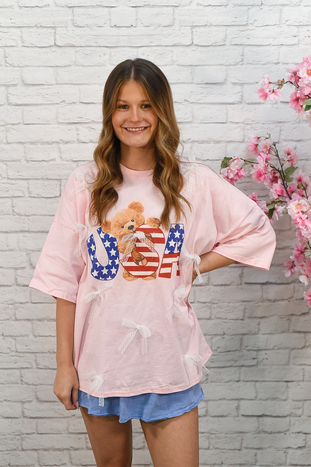🇺🇸 Pink USA Bow Teddy Tee