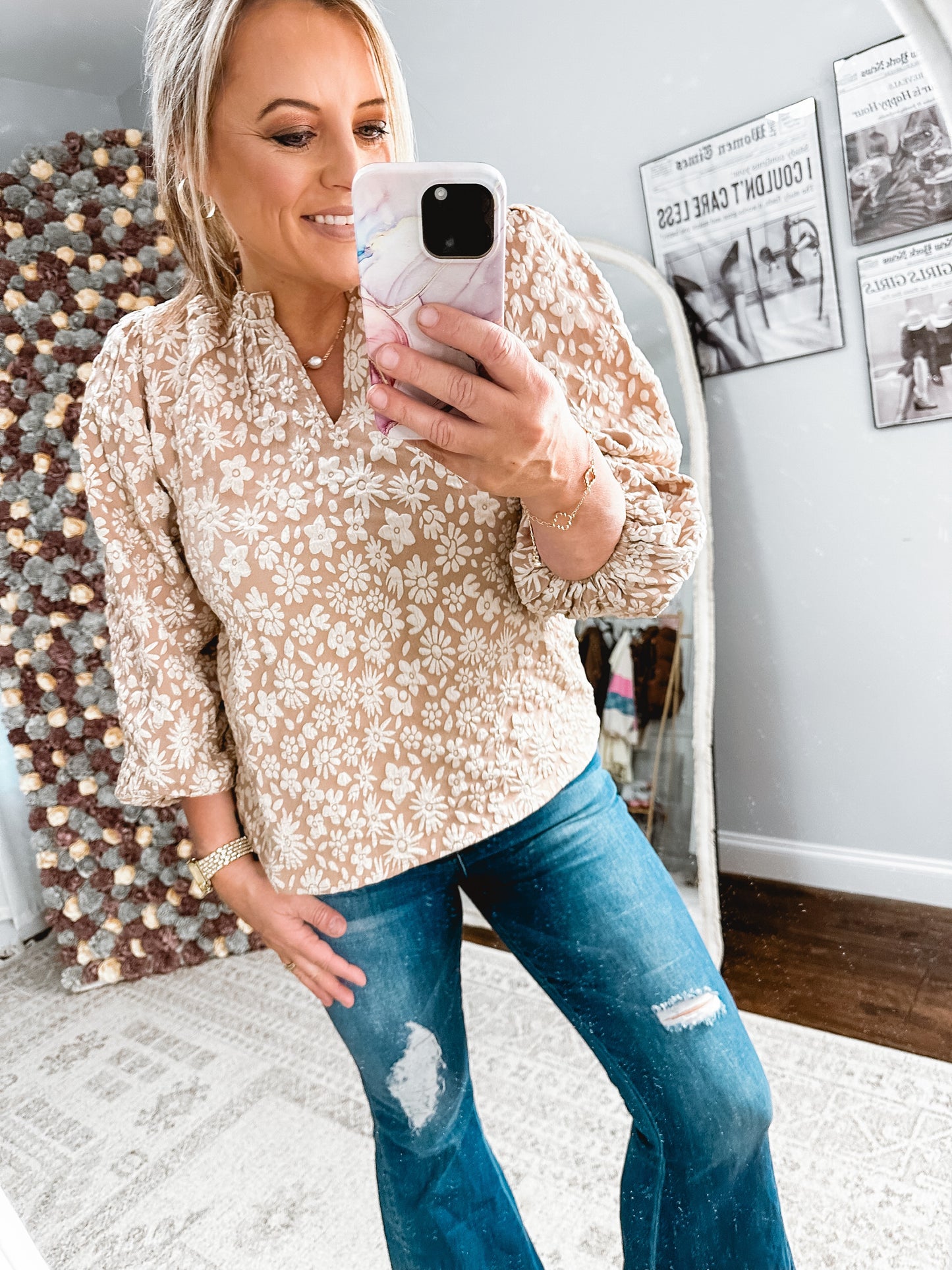 Bloom & Beige Embroidered Top