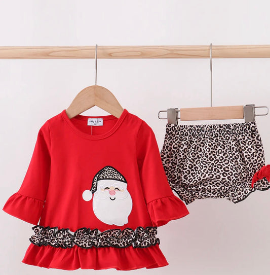 Girls Leopard Santa Bloomer Set (Preorder)