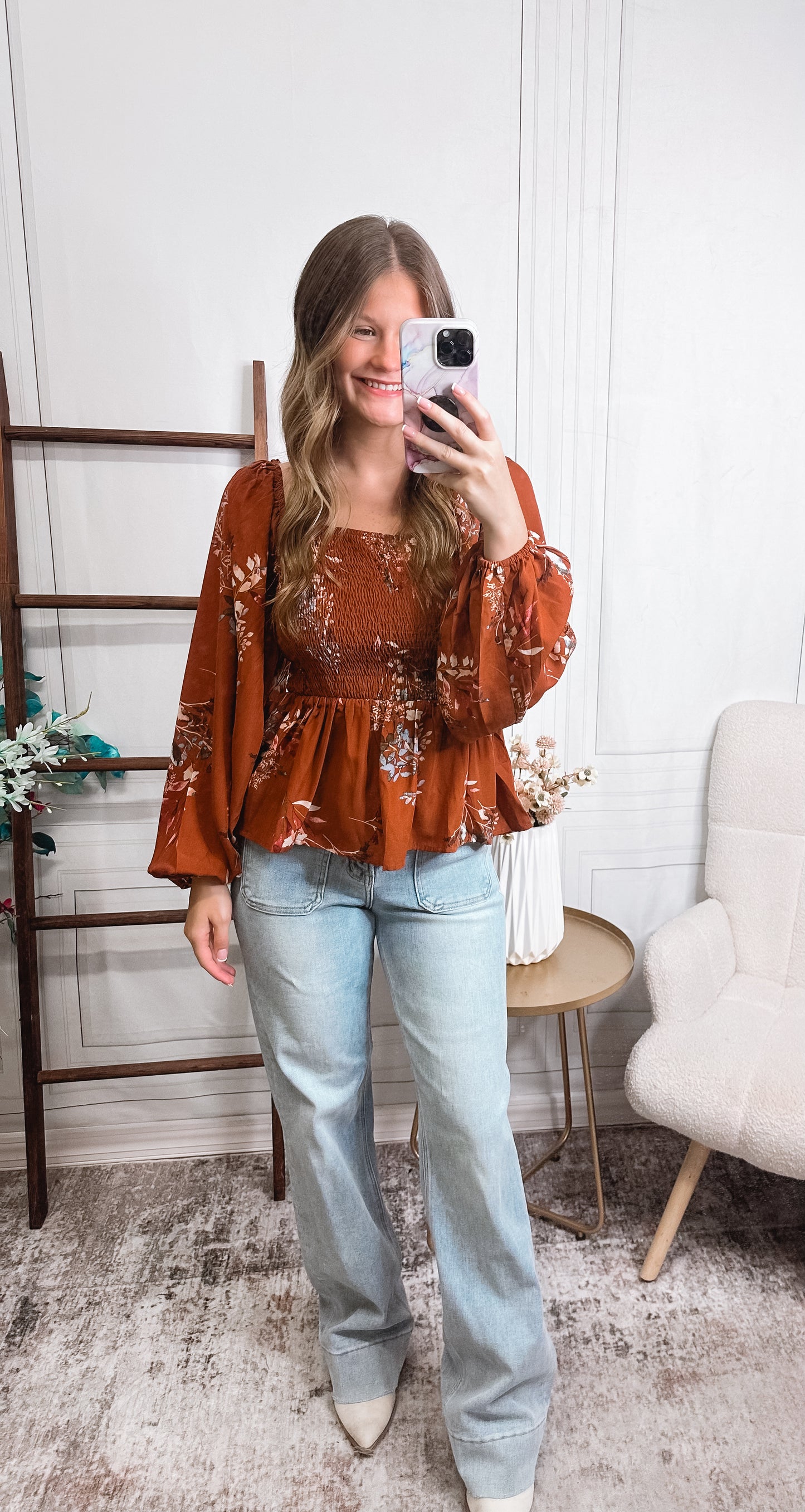 Autumn Muse Floral Peplum Top