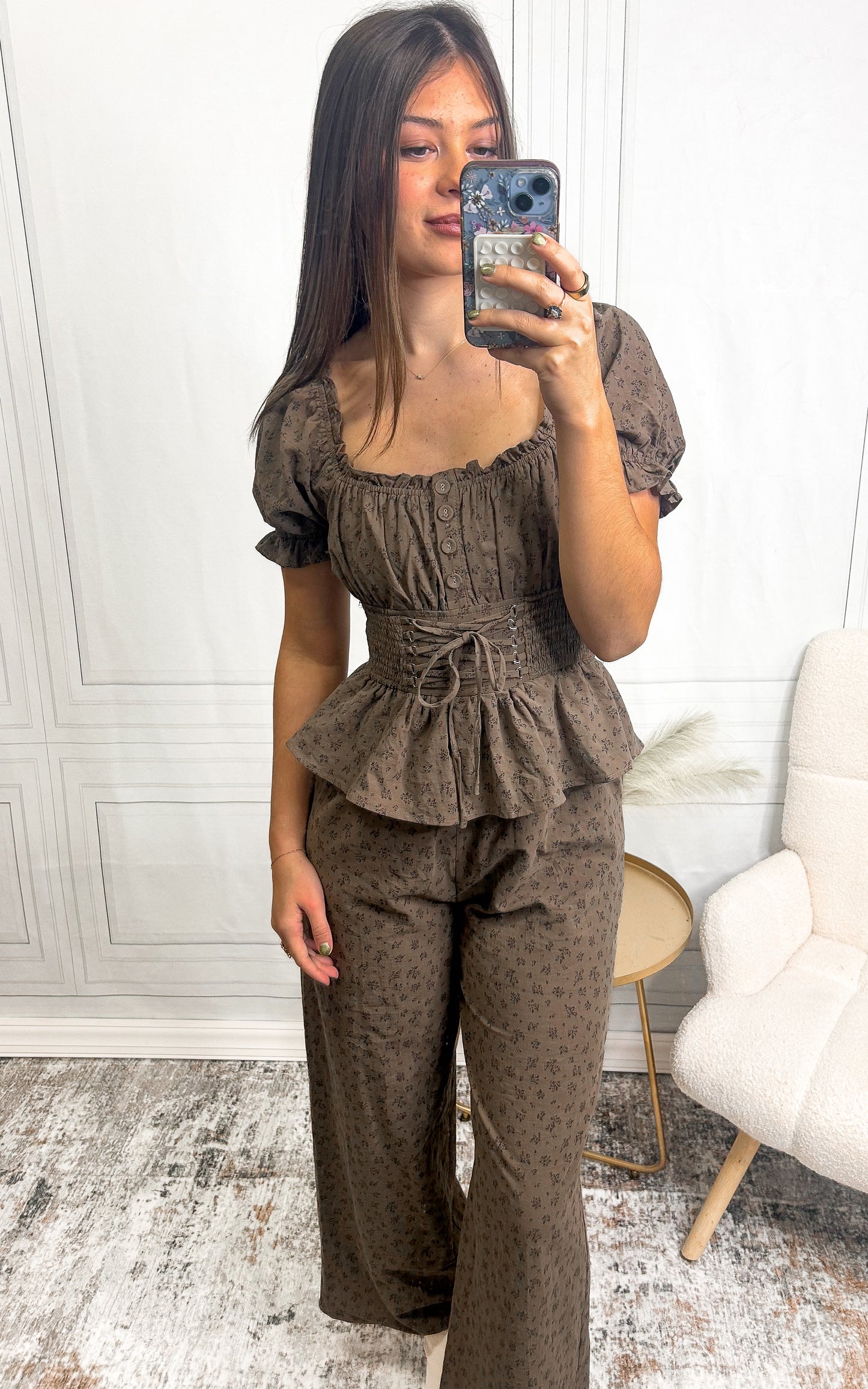 Vintage Reversible Romance Smocked Waist Floral Jumpsuit