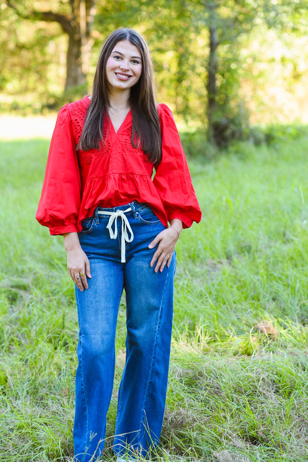The Crimson Charm Eyelet Top
