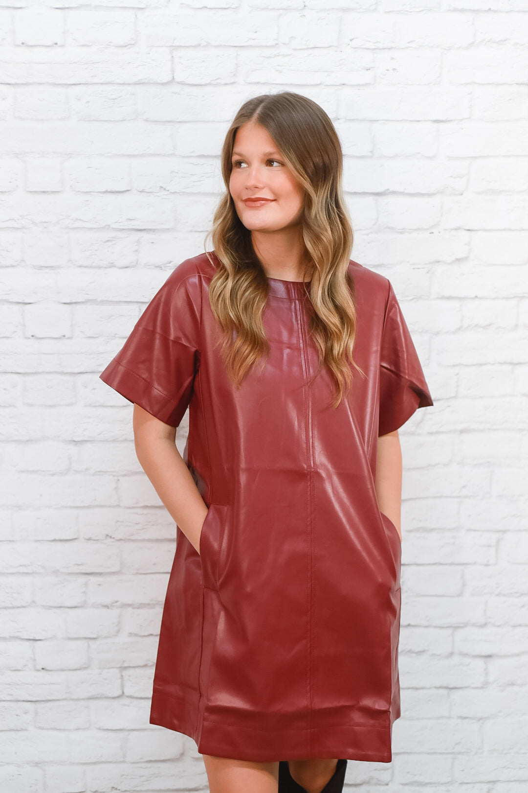City Nights Faux-Leather Shift Dress