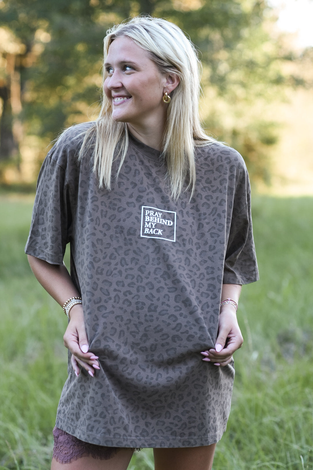 Pray Behind My Back Leopard Graphic Tee