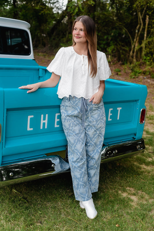 Coastal Cottage Printed Wide Leg Jeans