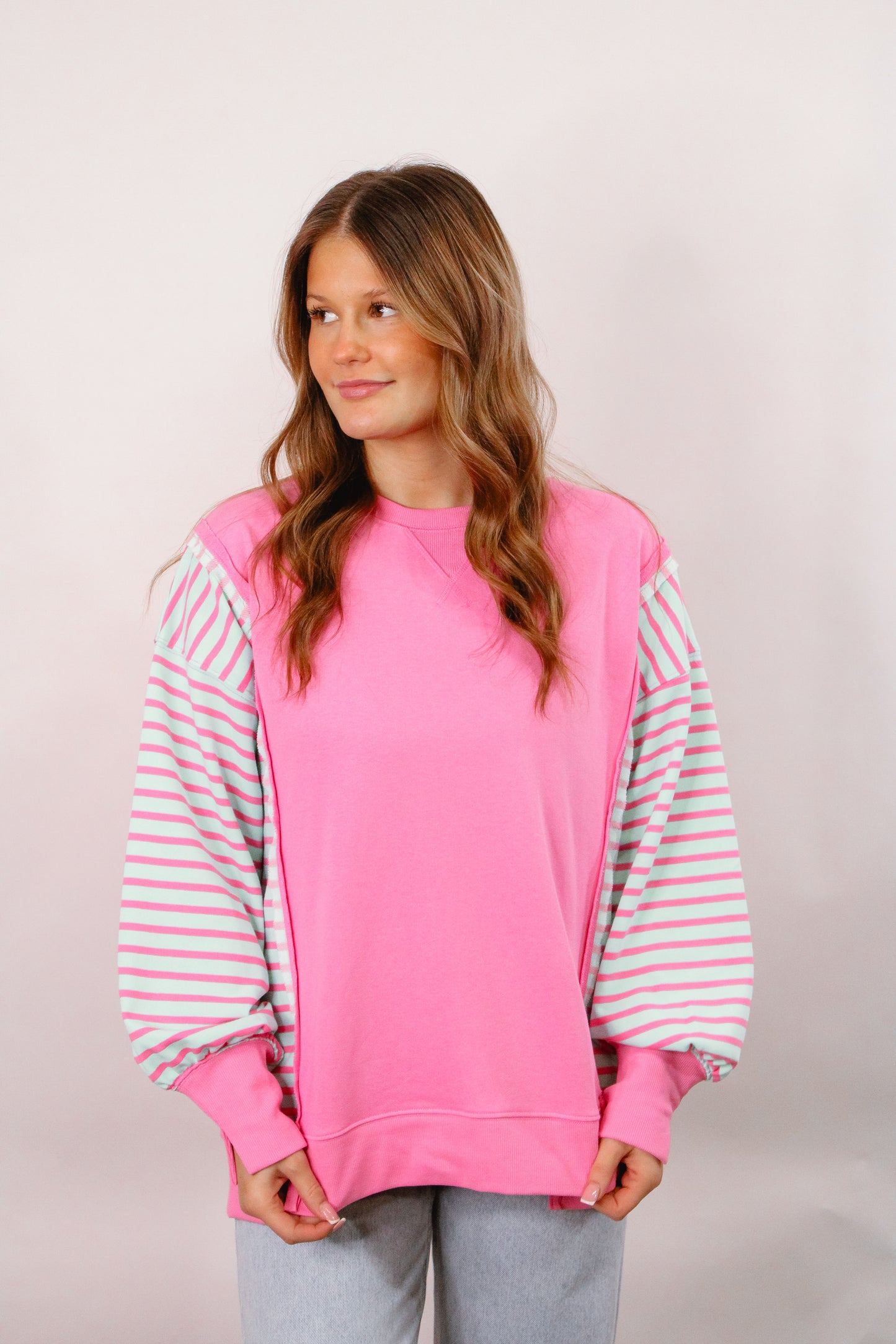 Bubblegum Stripe Sleeve Sweatshirt