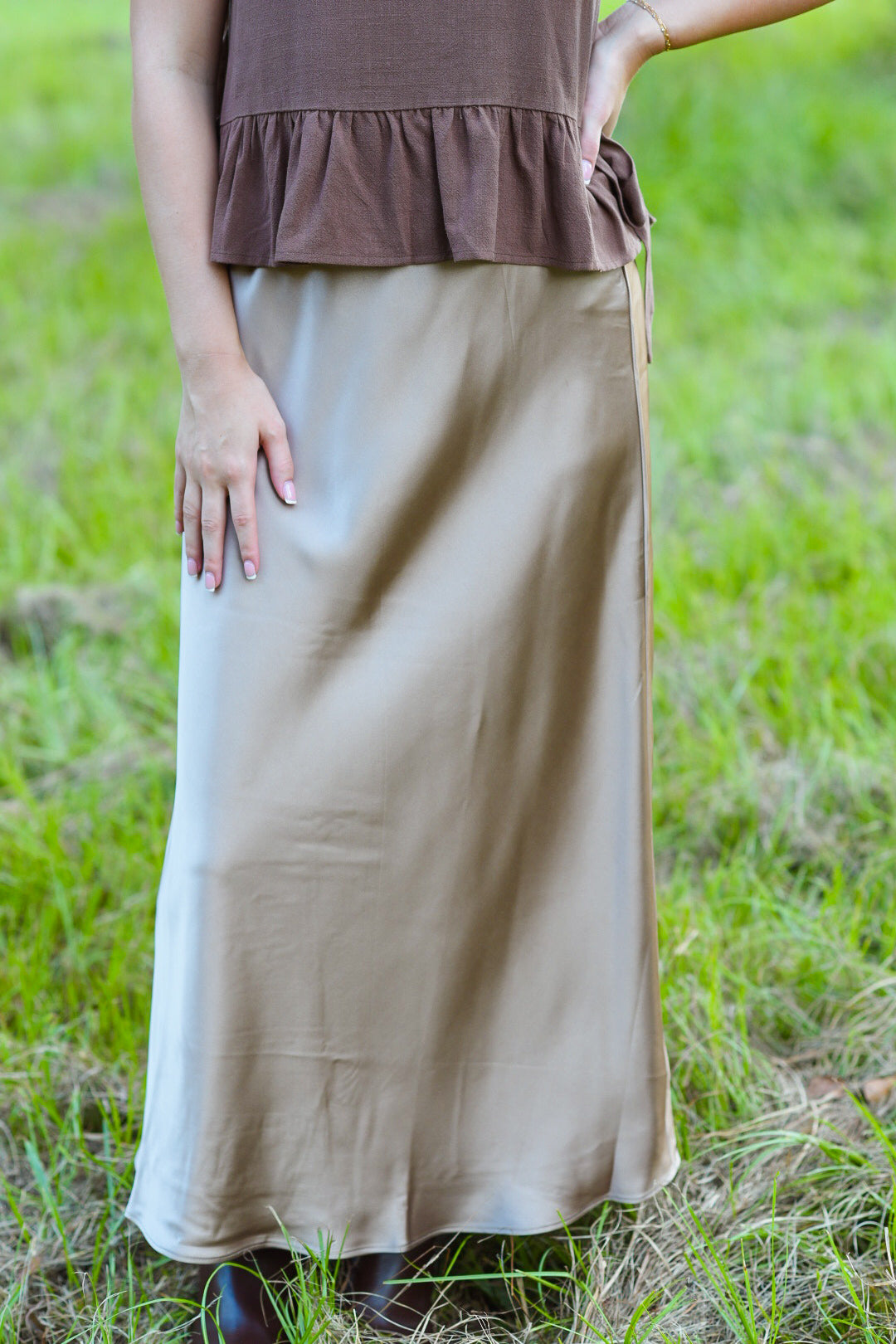The Champagne Satin Maxi Skirt