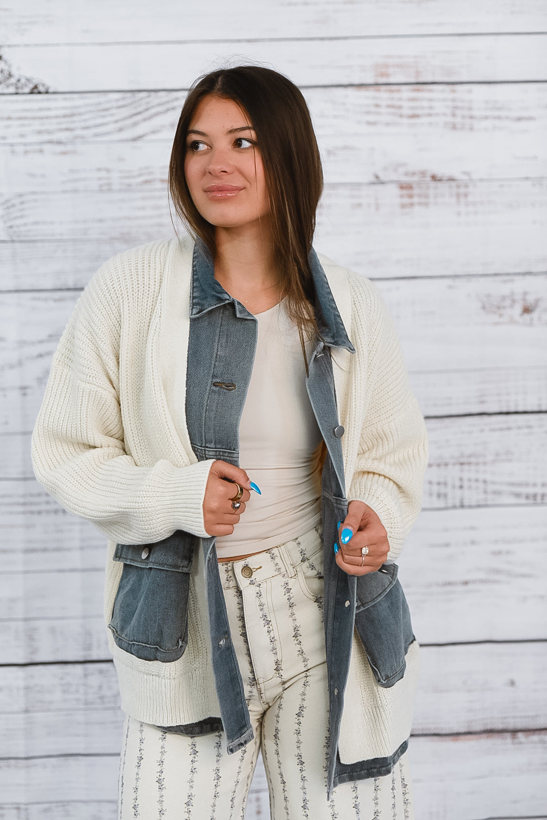 Denim Contrast Pocket Cardigan
