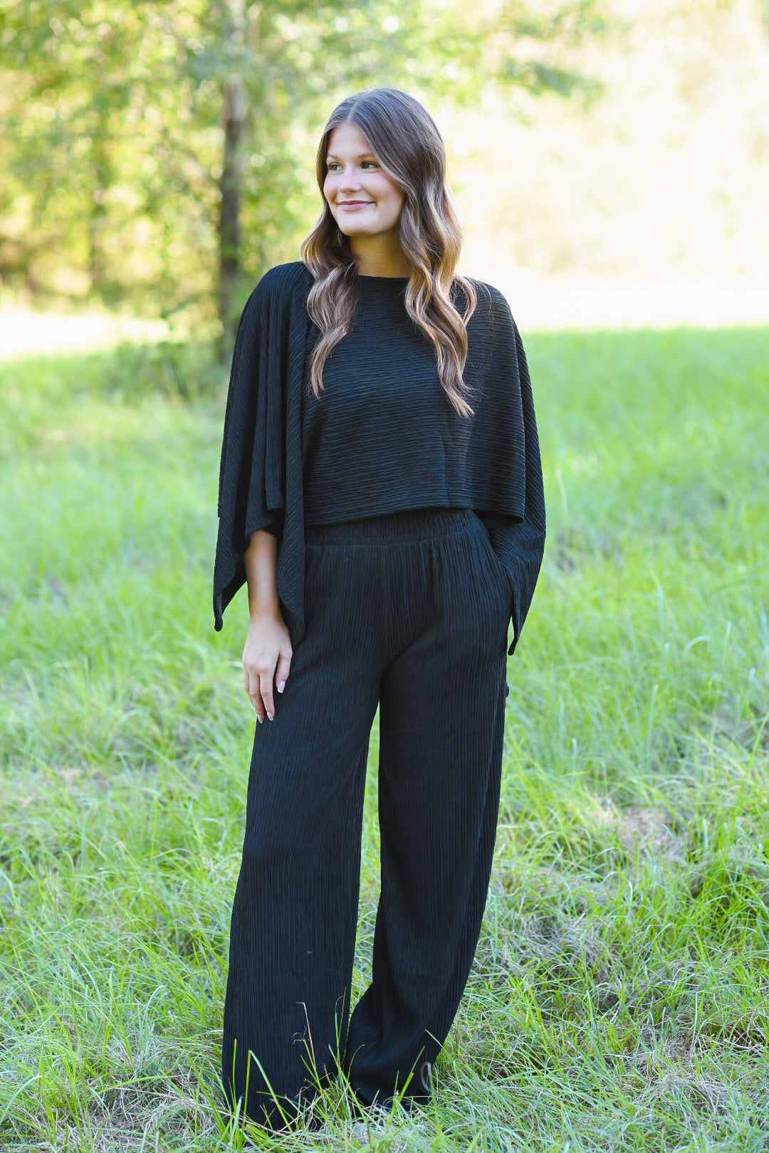 Easy Elegance Pleated Pant Set – Black
