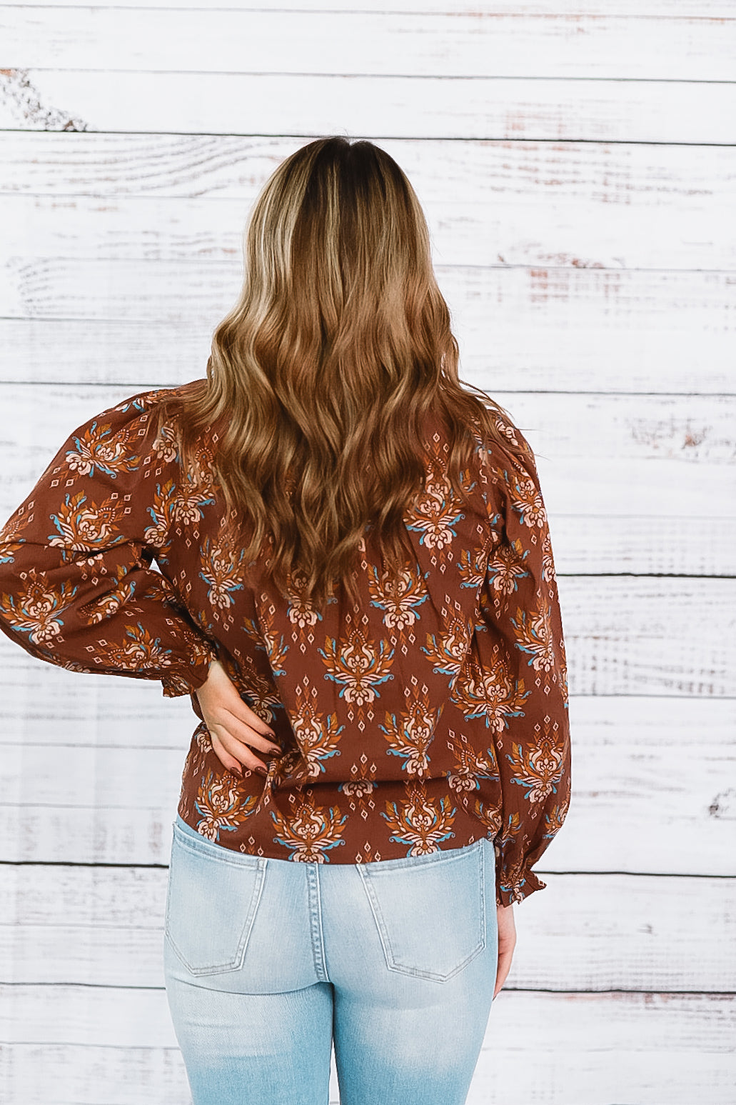 Coffee Blossom Ruffle Blouse
