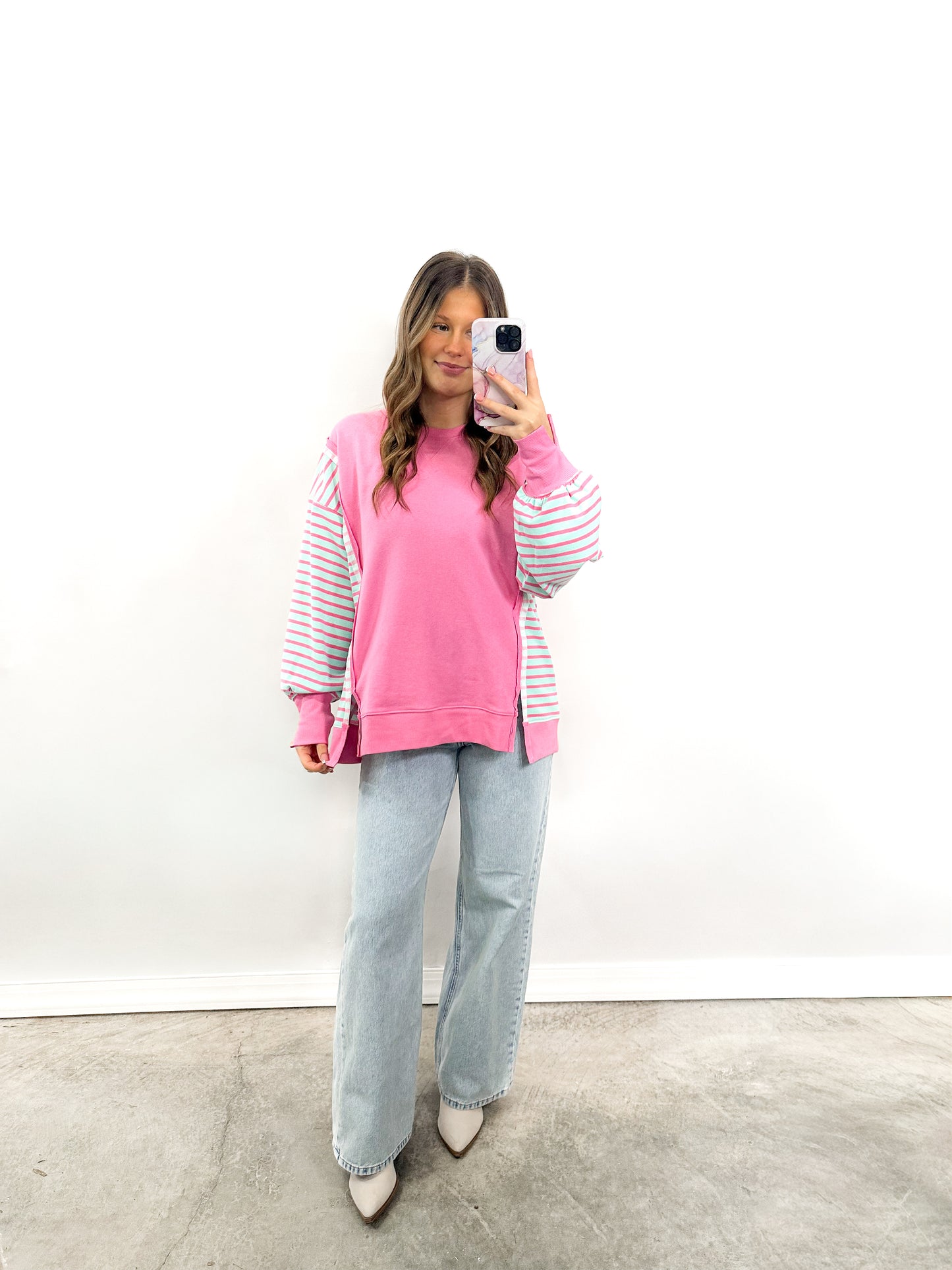 Bubblegum Stripe Sleeve Sweatshirt