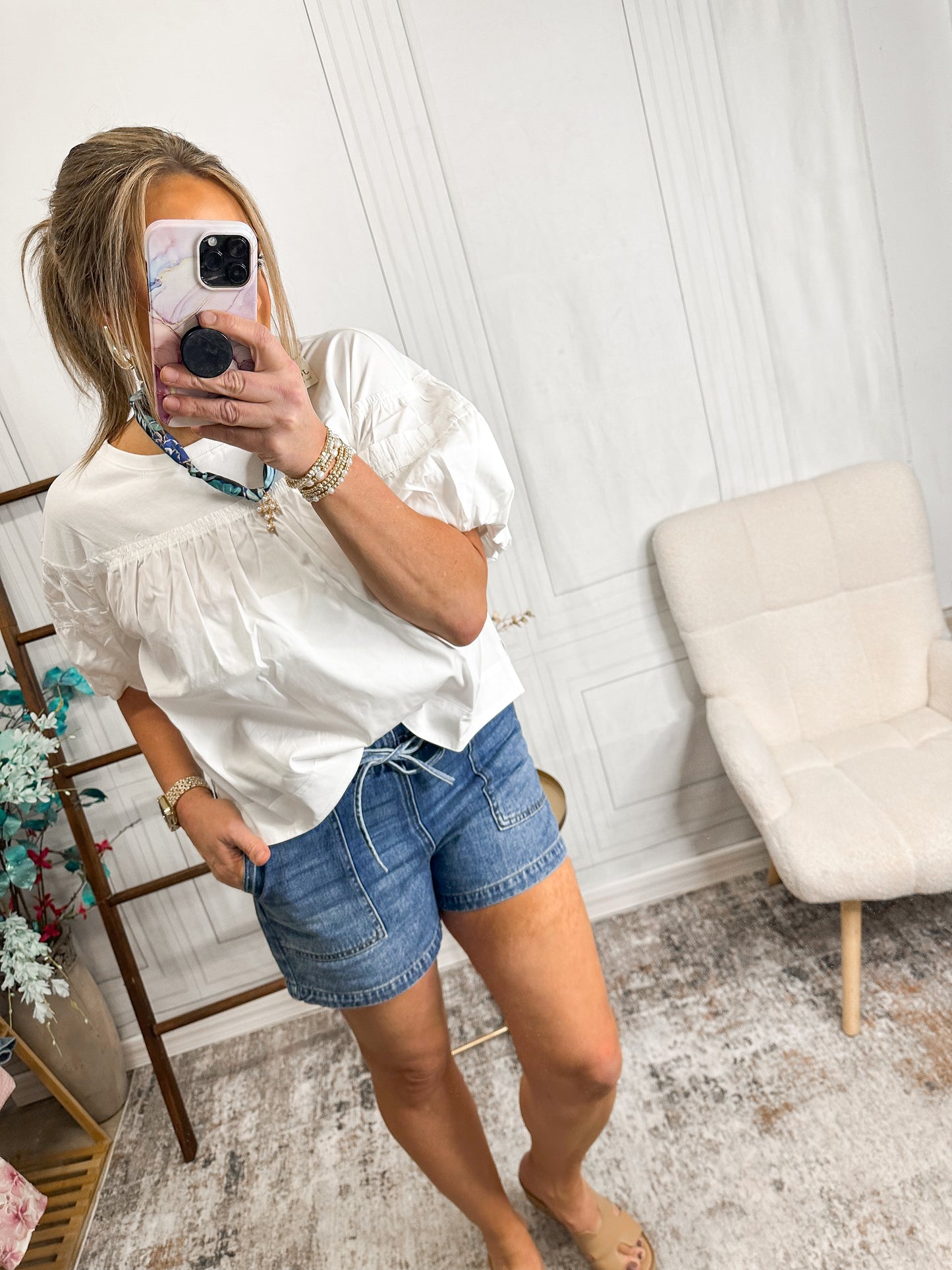 Classic White Puff Sleeve Blouse – Feminine Lightweight Summer Top