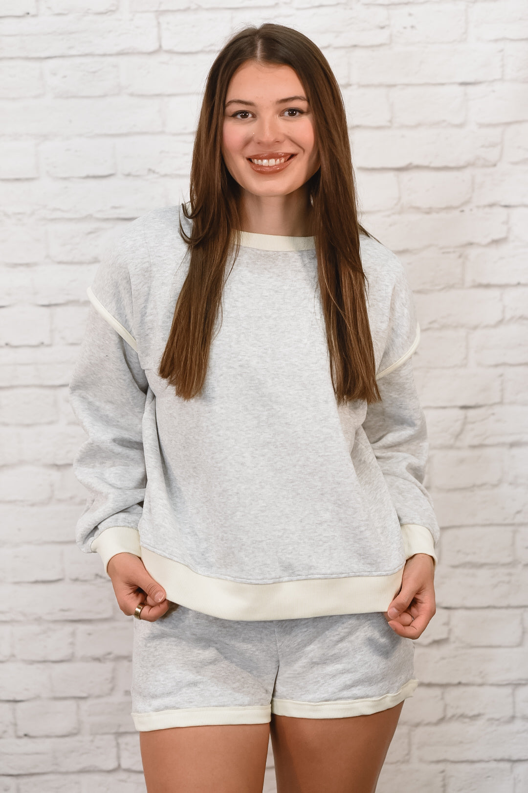 Easy Days Contrast Top — Heather Grey