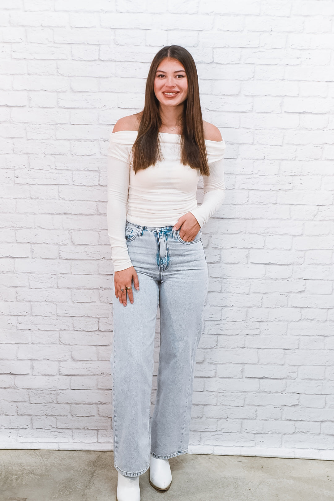 Ivory Elegance Off-Shoulder Ribbed Top