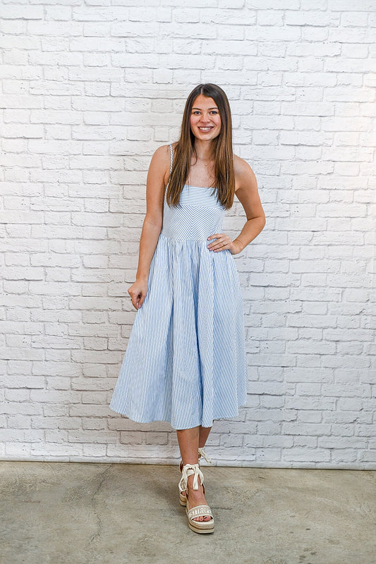 Blue Skies Striped Midi Dress