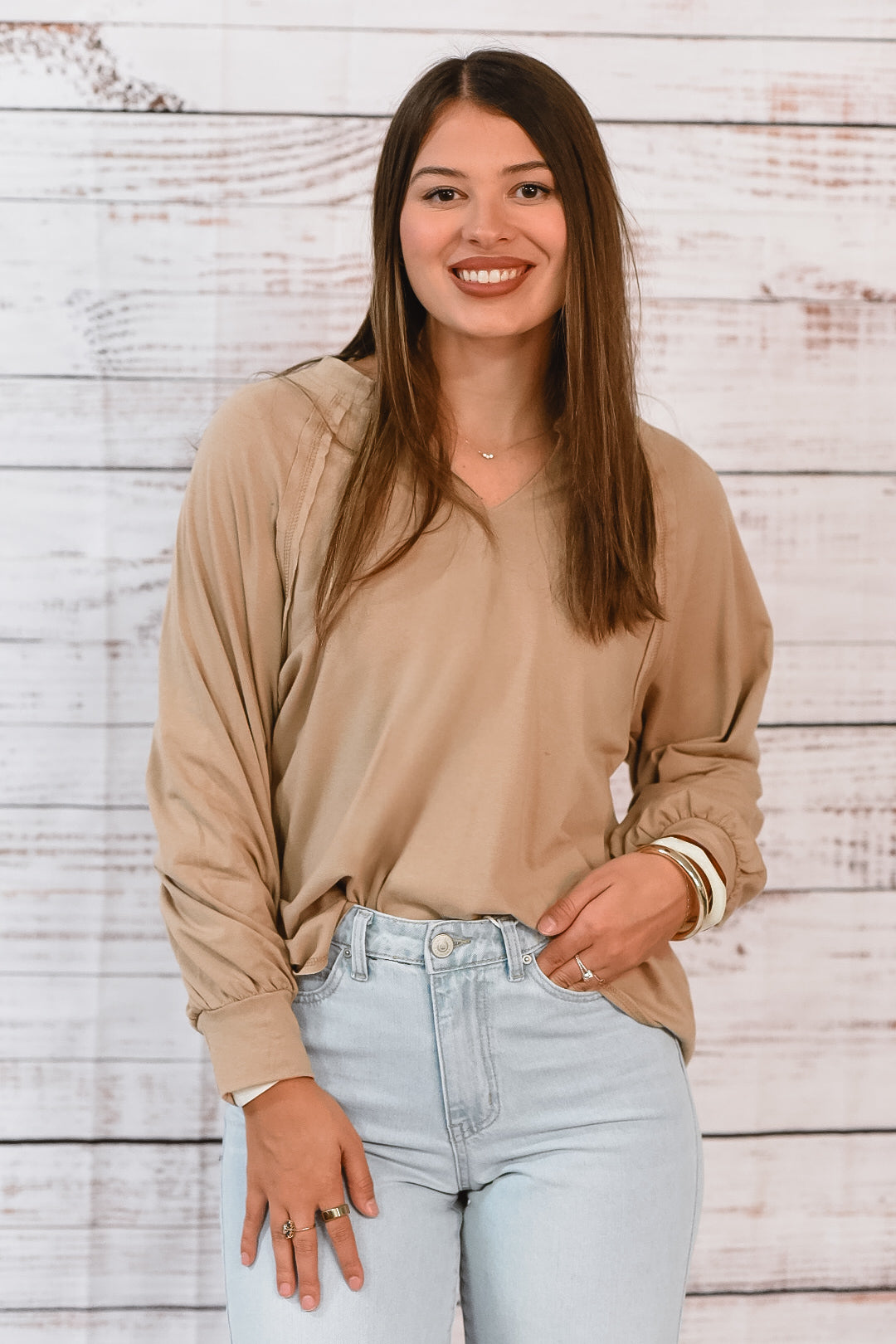 Latte Luxe Balloon Sleeve Top