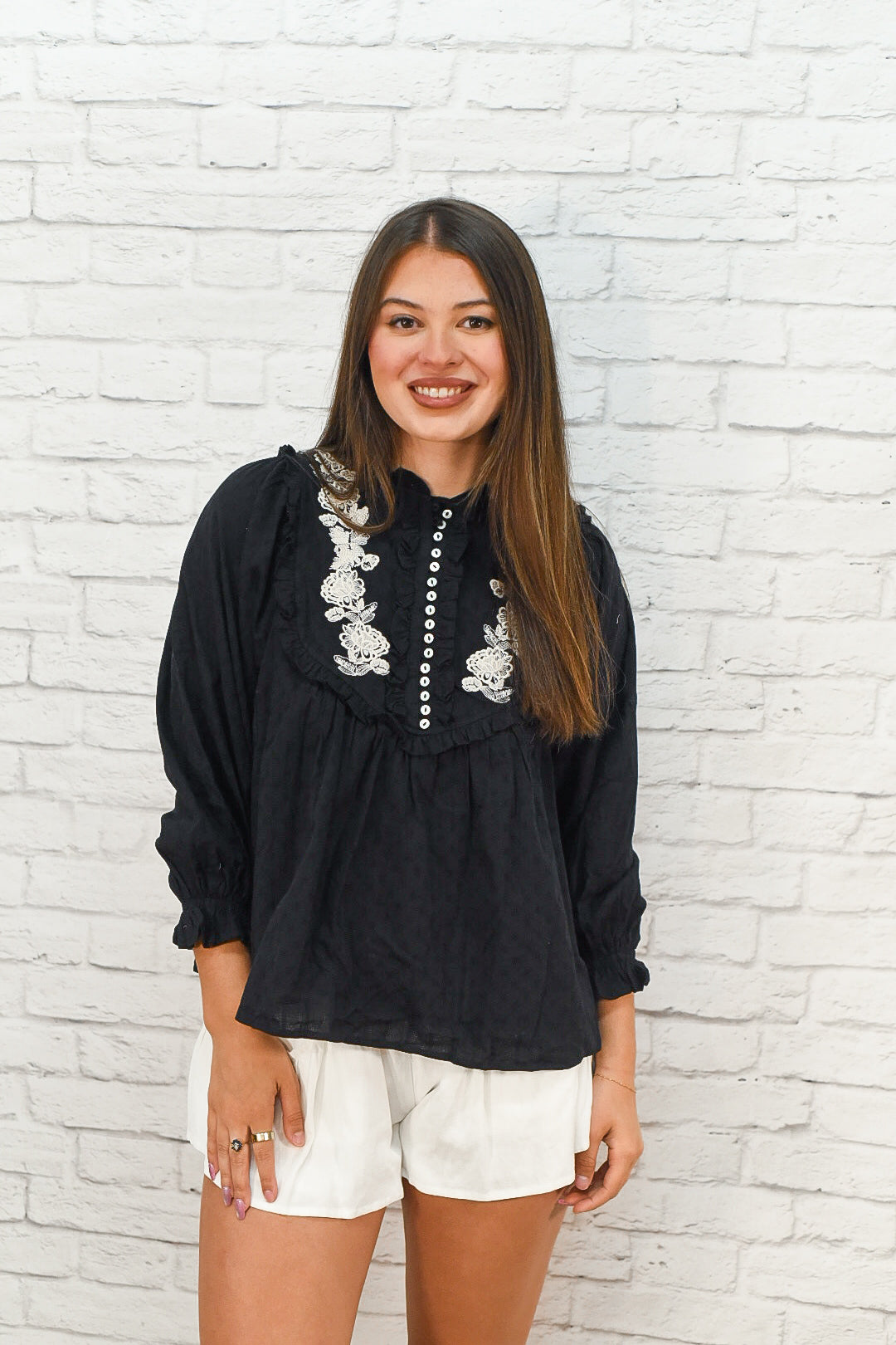 Midnight Bloom Embroidered Blouse