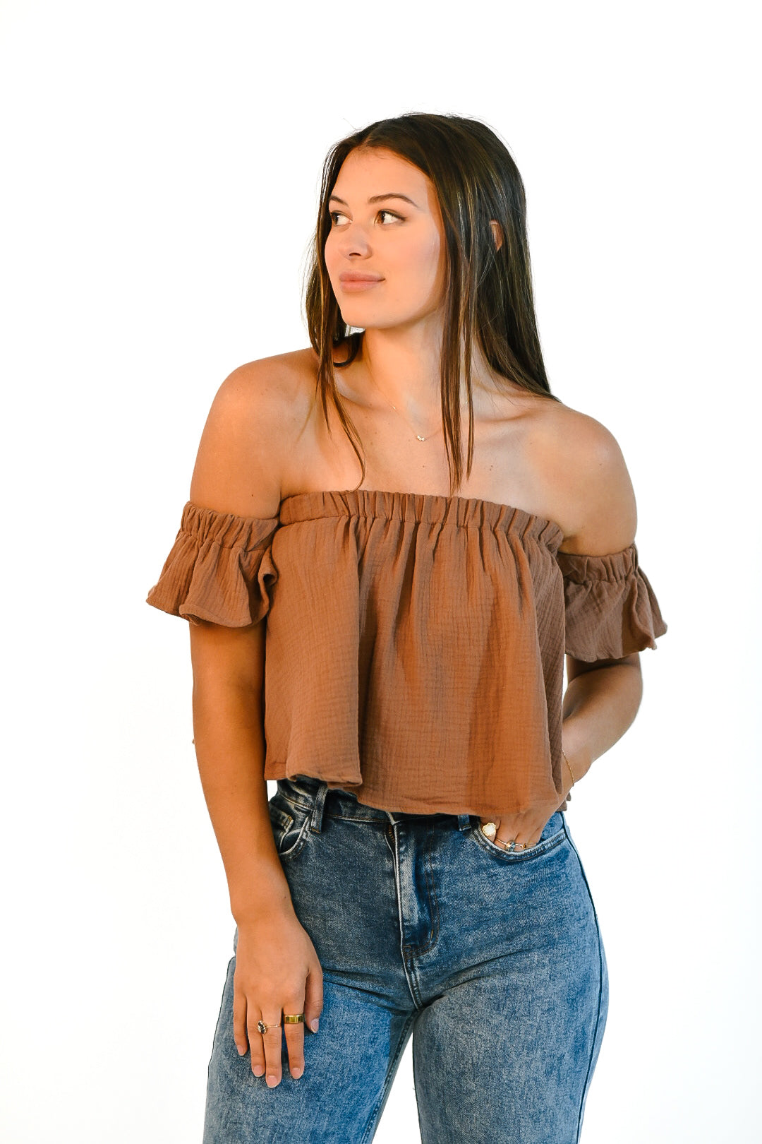 Mocha Breeze Off-Shoulder Top