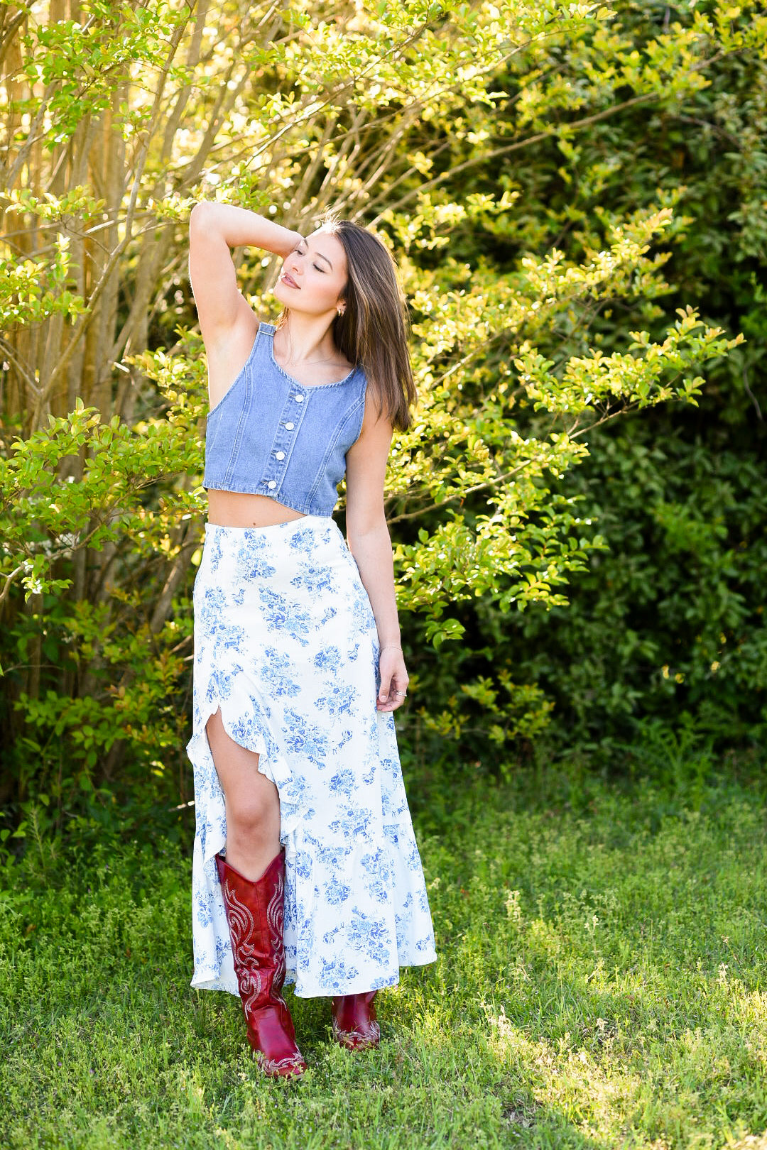 Linen & Sky Blue Floral Skirt