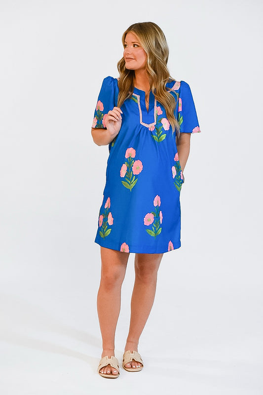 Floral Royalty Blue Dress
