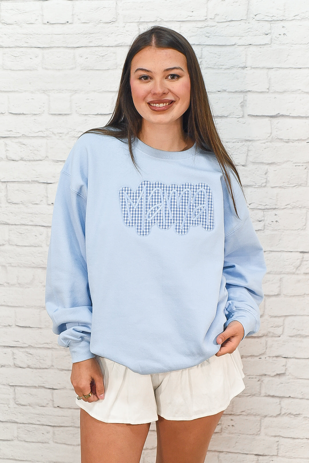 Blue Gingham Mama Sweatshirt
