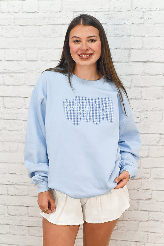 Blue Gingham Mama Sweatshirt