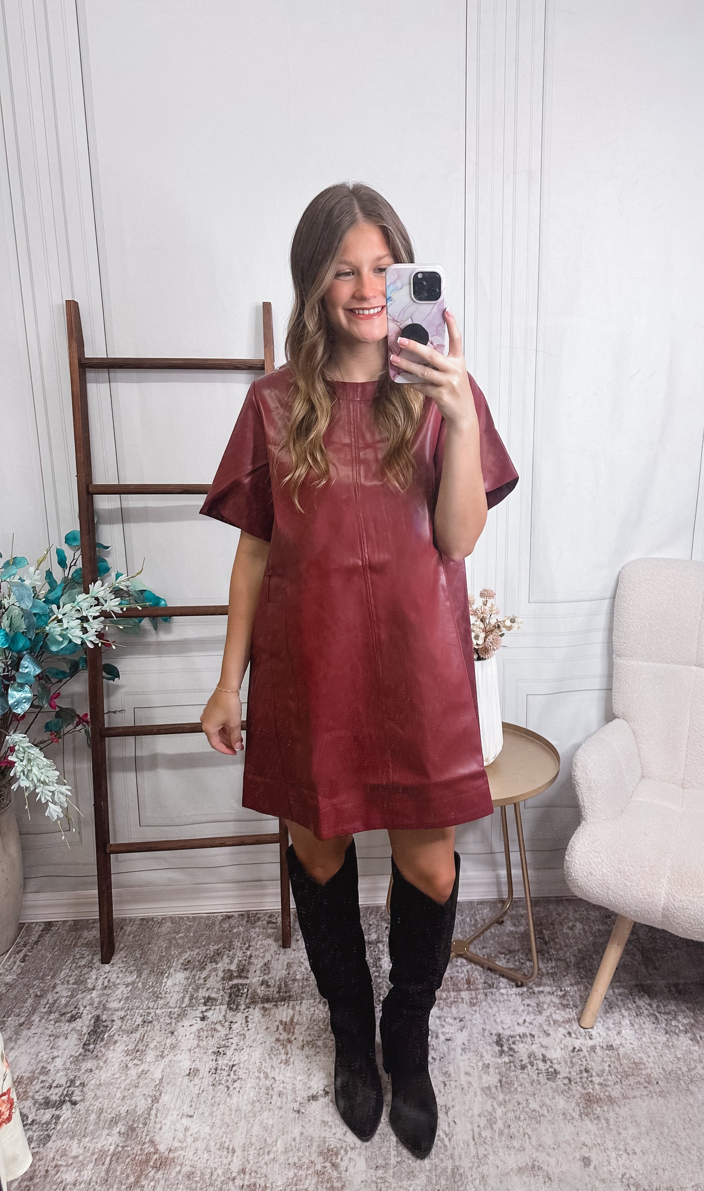 City Nights Faux-Leather Shift Dress