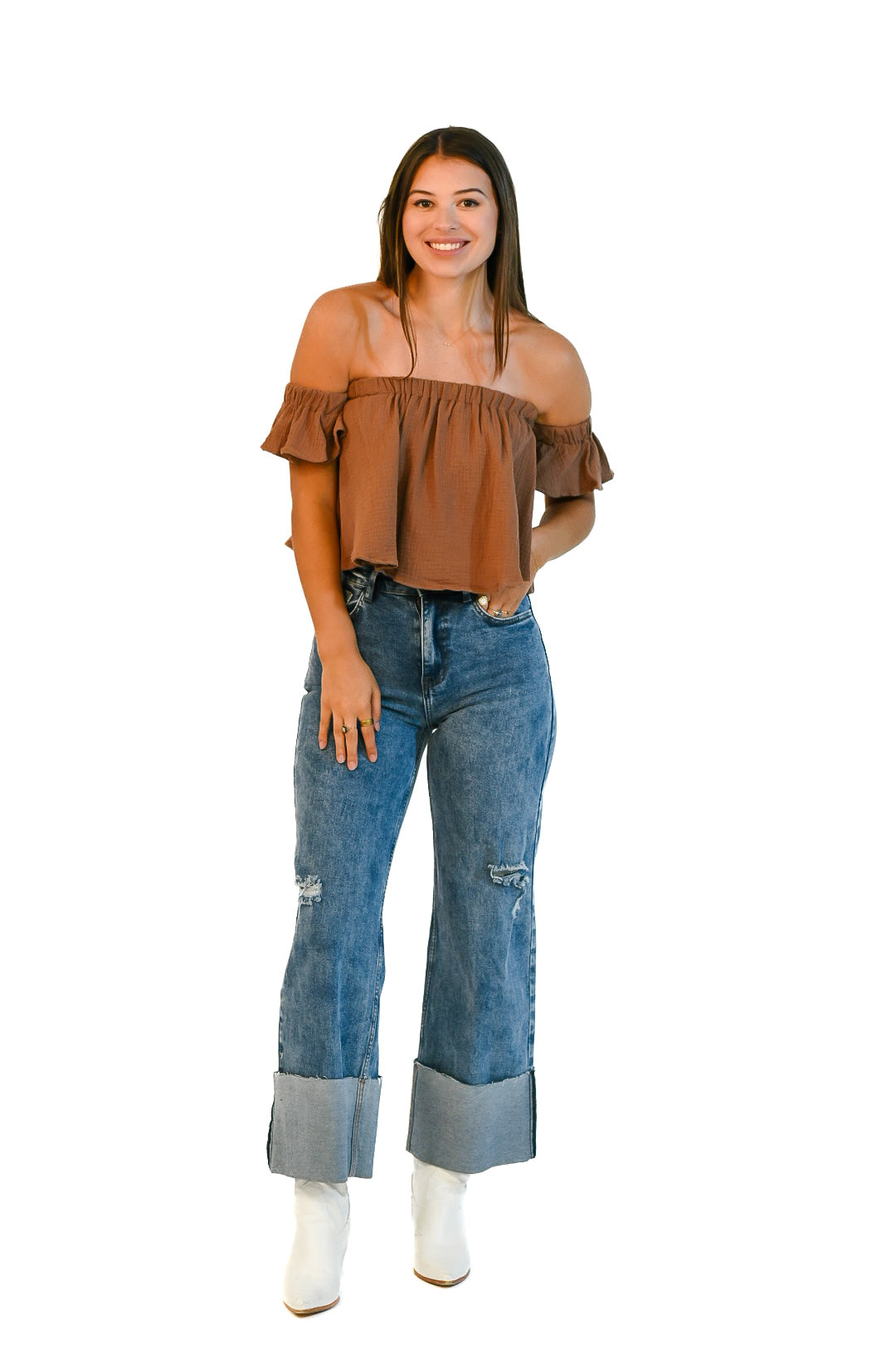 Mocha Breeze Off-Shoulder Top